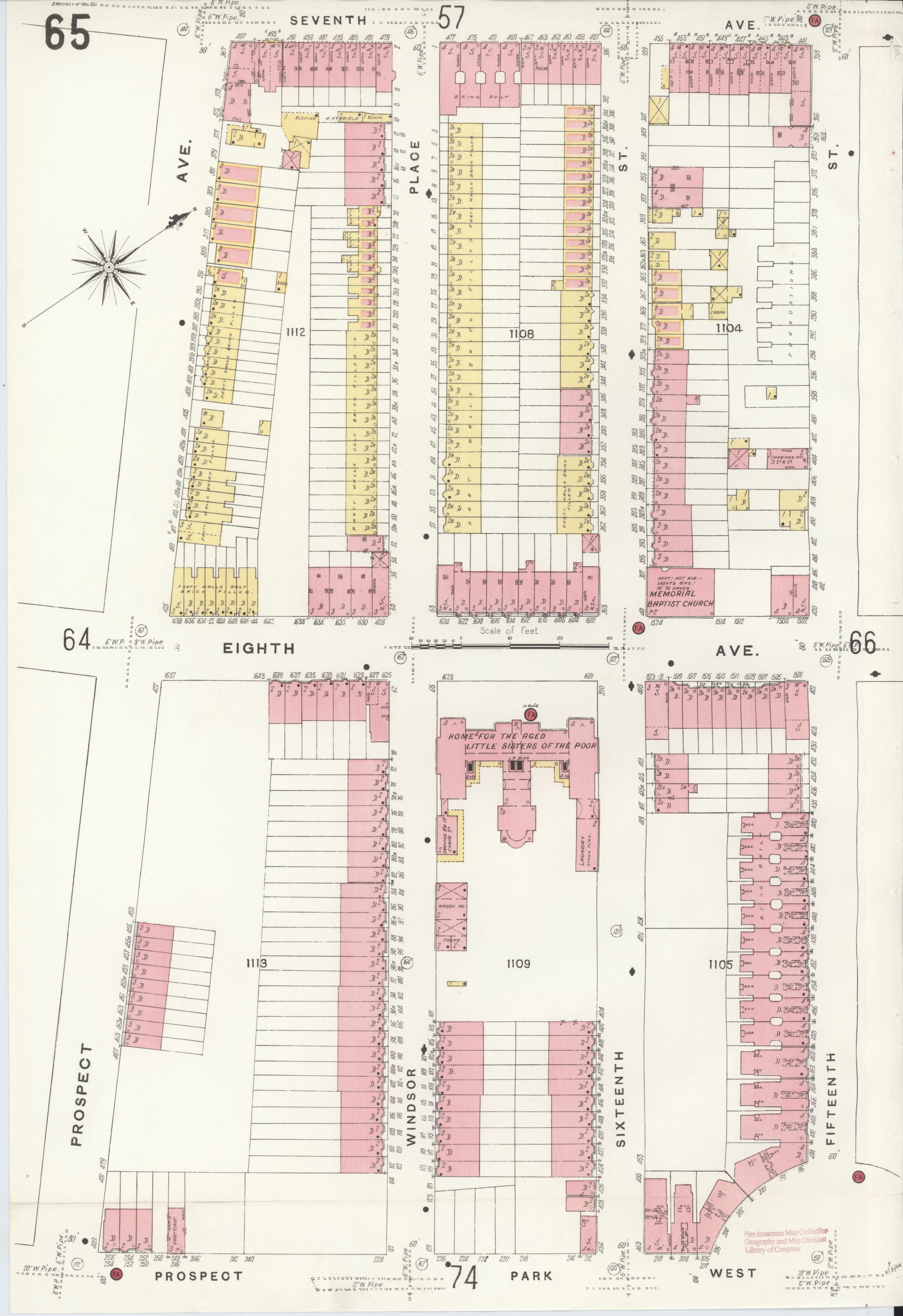 Sanborn Fire Insurance Map: Brooklyn Vol 6, Sheet 65 (Windsor Place 1-129)