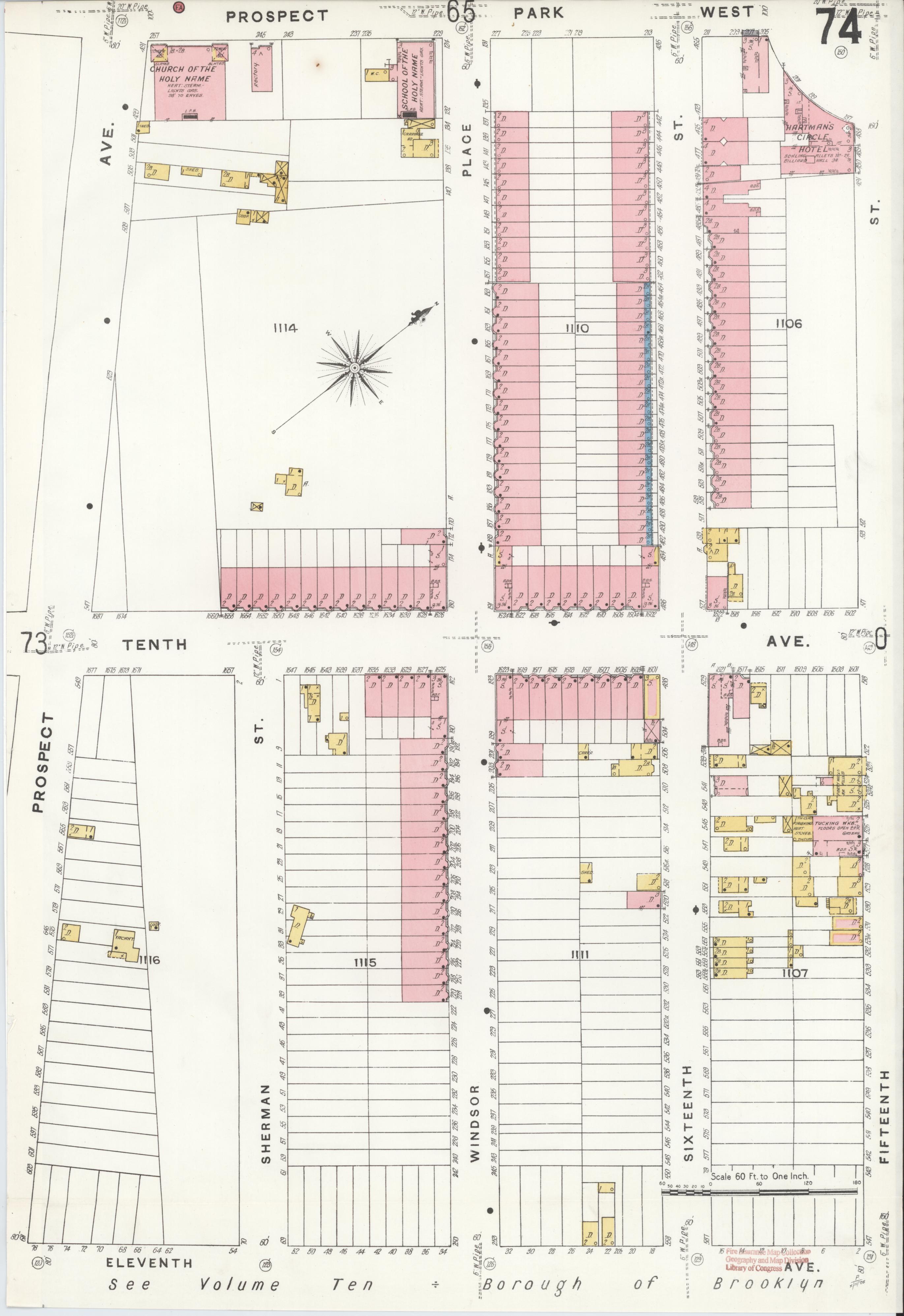 Sanborn Fire Insurance Map: Brooklyn Vol 6, Sheet 74 (Windsor Place 124-171)